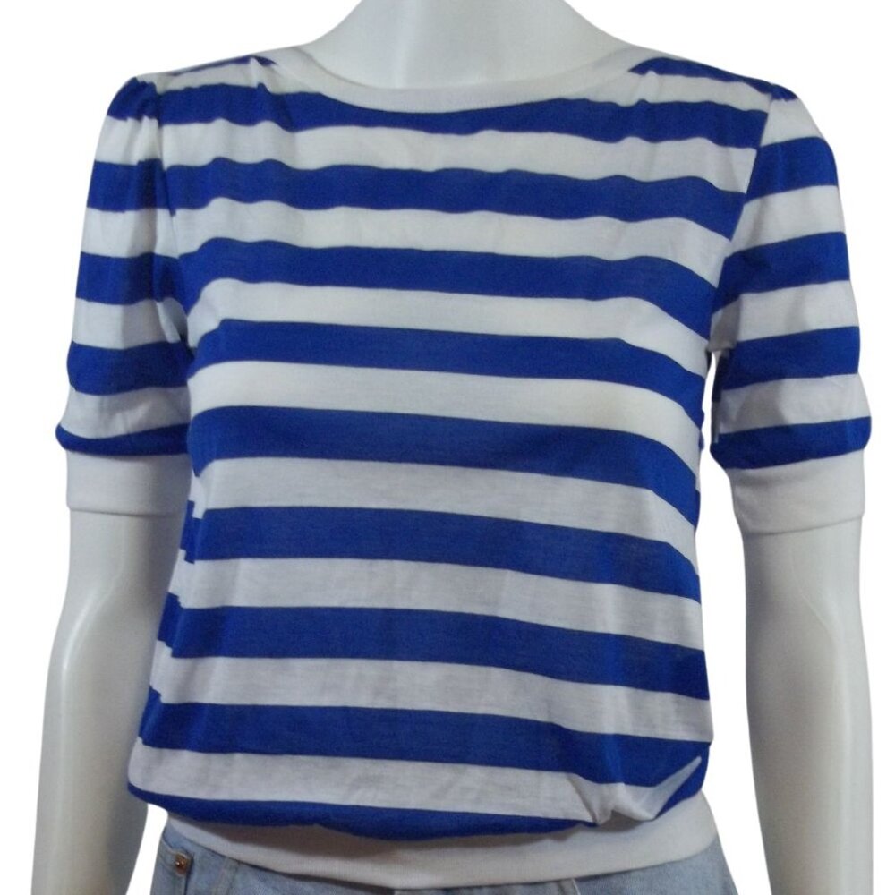Vintage Metrony White Blue Stripe Short Sleeve Top